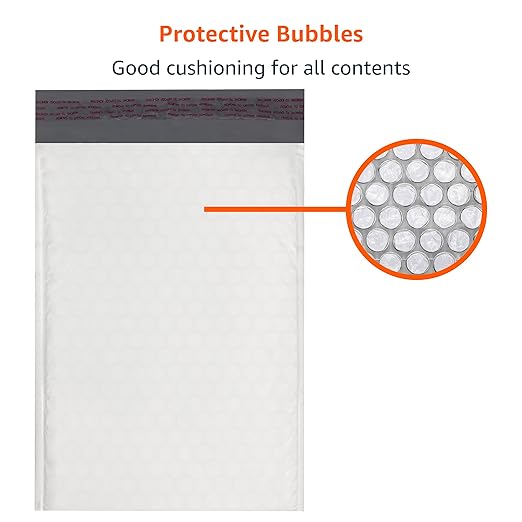 Amazon Basics Poly Bubble Self-Seal Mailer, 10.5" x 16" (Internal Size 10.25" x 15"), 100-Pack, White/Grey