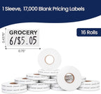 Perco Grocery Labels to fit Monarch 1110 Price Gun - 16 Rolls, 17,000 Labels with Ink Roll Included