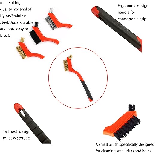 XDMTWLKJ Small Wire Brushes Set for Cleaning Rust Removal in Holes, 3pcs Brass/Stainless Steel/Nylon Brushes