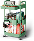 Sorgion 3 Tier Rolling Cart Organizer,Laundry Room Bathroom Organizers and Storage Office Shelves Mobile Shelving Unit Kitchen Trolley Cart with Wheels for Art,Craft,Diaper,Bedside,Snack(Green)