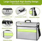 Large Fireproof Money Bags with Lock-6500°F Fireproof Document Box,10 Layers Insulation Materials&Waterproof Zipper,Removable Folder Layers/Wallet,Reflective Strip for Valuables(16.5”x 12.4”x 5.5”)