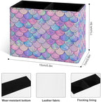 Famame Pastel Mermaid Scale Pencil Holder for Desk, Leather Desktop Container Pen Cup Storage Study Table Pen Organizer Makeup Brushes Holder for Office Home