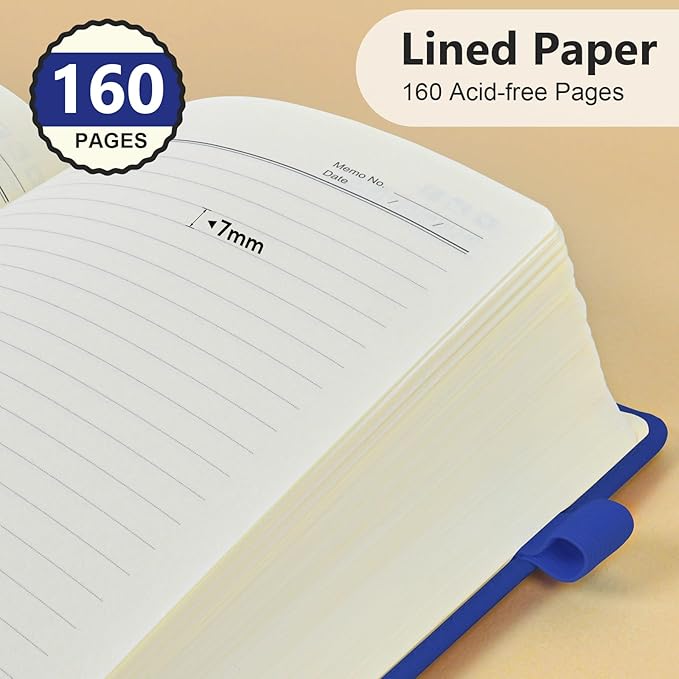 PERCUN Lined Journal Notebook for Men & Women, 160 Pages College Ruled Journal for Writing, A5 Hardcover Leather Notebooks for Work, School, Business, Travel, Daily Diary 5.9" x 8.5" (Navy)