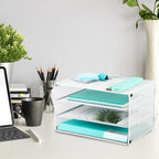 EASEPRES 3 Tier Mesh Desk Organizer Tray, Desktop Mail File Paper Letter Folder Holder Sorter Organization Rack Storage Accessories for Office Home School Classroom, White
