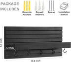 Lwenki Decorative Key Holder for Wall with Shelf, Entryway Shelf with Hooks Holds Leashes, Jackets and Glasses – Sturdy Wood Keyholder Entrance Hanger with Mounting Hardware (Black, Medium)