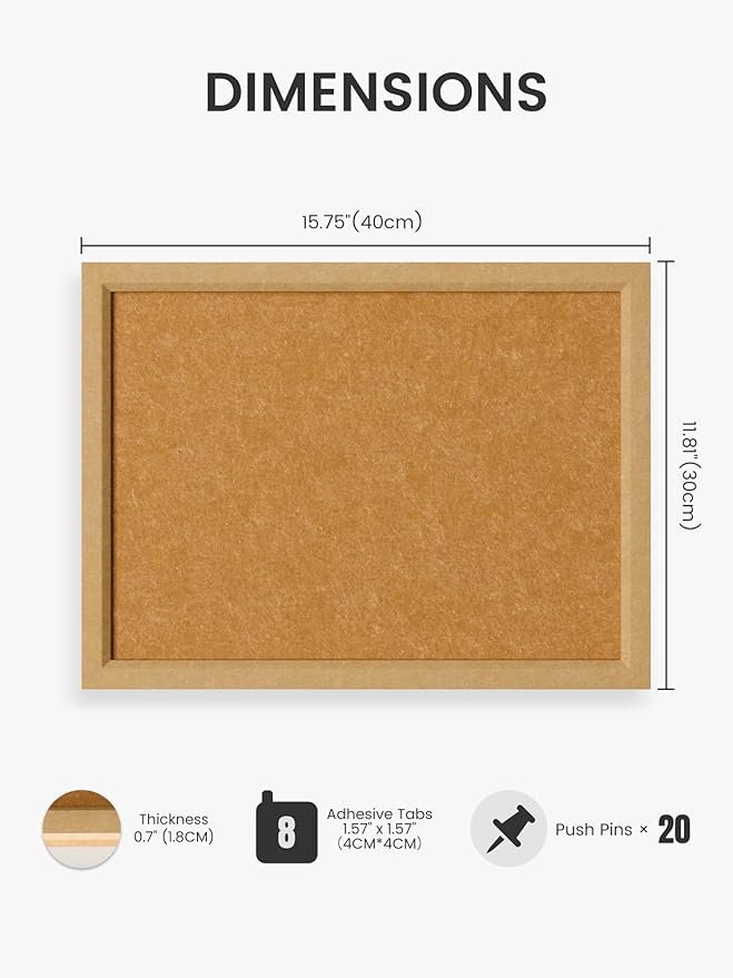 Fluxynara Felt Cork Board Alternative, Felt Bulletin Board 16" x 12" Mustard Yellow Frame with 8 Adhesive Tabs, Pin Board for Home Office, Classroom, Entryway, Kitchen Wall Decor—Sunset Yellow
