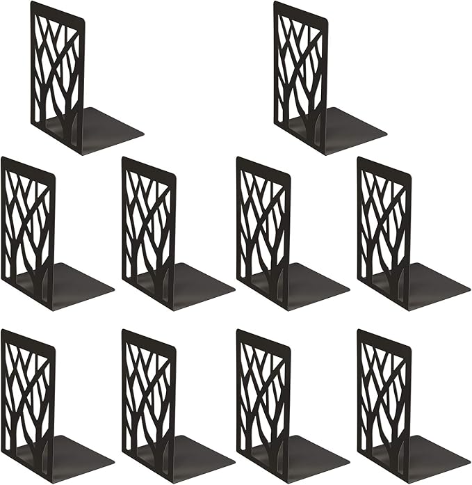 MSDADA Bookends, Book Ends for Shelves, Bookends for Office, Book Ends for Heavy Books, Book Shelf Holder Stand Home Decorative，Metal Bookend Supports, Book Stoppers, Black(5 Pairs)