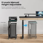 EUREKA ERGONOMIC PC Stand Computer Cart Frosted Glass, Height Adjustable Tower Stand 2-Tier Suit for ATX Case Printer, Metal Rolling Cart on Wheels for Gaming Home Office, Black
