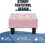 BRIAN & DANY Small Foot Stool, Linen Foot Stools with Legs, Stable Small Footstool for Living Room, Pink