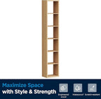 6 Cube Storage Organizer Single Row, Cube Shelf with Heavy-Duty Thick Boards, 13.31"L x 9.37"W x 72.36"H, Smooth Easy-Clean Panels, Simple Assembly, for Living Room Bedroom Office, Natural-Oak