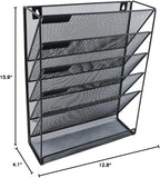 EASEPRES Hanging File Holder Organizer, 6 Tier Mesh Metal Wall Mount Document Letter Tray Organizer for Office Home, Black