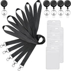 YOUOWO 5 Pack Black Lanyards with Vertical ID Badges Holder and Retractable Badge Reels,Neck Lanyard for Keys Card Holder