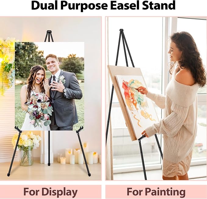 VAIIGO Black Easel Stand for Wedding Signs, Posters & Paintings - 63" Adjustable Portable Display Easel for Welcome Signs, Art Canvas, Pictures - Folding Tripod Stand with Carry Bag (1 Pack)