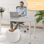 MeMoreCool Stuffed Round Pouf Ottoman Foot Rest, Soft Plush Floor Pouf Foot Stool, Corduray Footstool Footrest, Small Round Ottoman for Living Room Couch Sofa Chair, 20x15 Inch Beige
