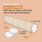Aviditi BOX USA Mailing Tubes, 3" W x 12" H, 24-Pack - Round Corrugated Tubes for Mailing and Storage of Blueprints, Artwork, Crafts, Posters, Long Art Holder