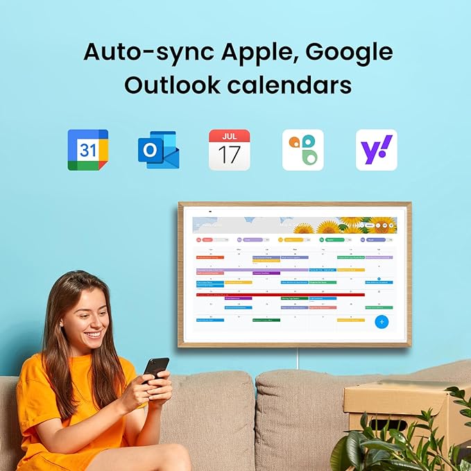 ApoloSign 27” Digital Calendar: Dual Mode Calendars with Google Play & Multi-calendar Sync, Electronic Planner & Chore Chart, Smart Touchscreen, Interactive Display for Family Schedules (Teak Wood, 27-inch)