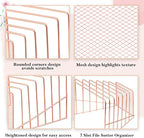 2 Pcs 7 Section Incline File Sorter Metal Wire Mesh File Rack for Desktop Letter Sorter for Magazine Folder Book Organizer Home Office School Paper Mail Desk Storage Holder (Rose Gold)