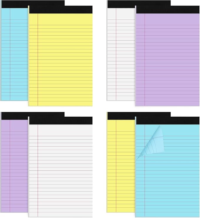 Thboxes 8 Packs Small Note Pads 5x8, Color Legal Pad 5x8 College Ruled Small Legal Pad Perforated Lined Writing Pads for Home, Study, Office, To-Do Lists, 50 Sheet/notepad, Multicolor
