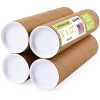 3" x 12" Reinforced Kraft Paper Mailing Tubes, Pack of 4 Tubes with 2 Caps Each – USPS Approved Poster Tube – Made in USA Cardboard Tube for Shipping and Storing Posters, Prints, Artwork, or Documents