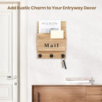 Lucundm Mail and Key Holder - Decorative 9.8" x 12.5" Wall Key Hanger with 2 Mail Organizer Slots and 3 Hooks - Real Paulownia Wood with Keyhole Brackets, Hardware and Instructions (Wood)