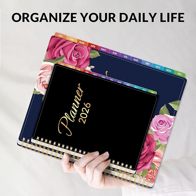 GNL 2026 Planner, Weekly ＆ Monthly Planner 2026, JAN. 2026 – DEC. 2026, 6.4" x 8.3" Monthly Agenda Planner with Tabs, Waterproof Flexible Cover, Spiral Binding, Double-sided Pocket, Bookmark, Black