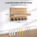 Lwenki Key Holder for Wall, Decorative Key and Mail Holder with Shelf Has Large Key Hooks for Bags, Coats – Paulownia Wood Key Hanger with Mounting Hardware (9.8”W x 6.7”H x 4.2”D) (Burnt Wood)