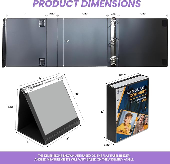 Performore Black Easel Binder - 1.5" Round Ring Flip Display Easel Folder - Presentation- Standing Clipboard for Desk - Flip Chart Easel - Foldable