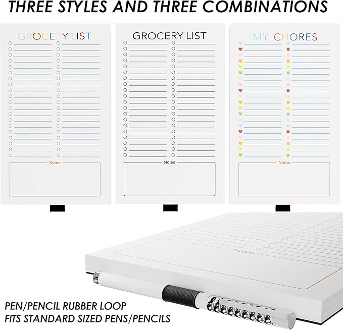 SooHeeRange 3 Pack Magnetic Grocery List Pad with Full Back Magnet & Pen Holder, Totally 180 Sheets for Fridge, To-Do List and Memo Notepad (4.5x7.5 Inch, Blank)