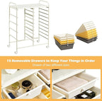 HAPPYGRILL 15-Drawer Rolling Cart, Storage Carts with Removable Drawers & Steel Frame, Utility Cart on Lockable Wheels for Home, School, Office, Yellow