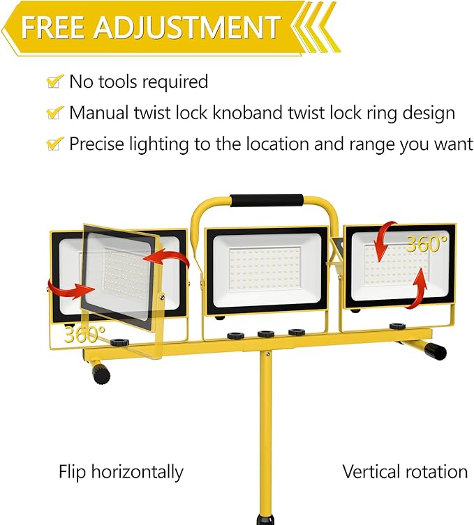 21000 Lumens Work Lights with Stand, 3 Head Portable LED Work Light,IP65 Waterproof Led Flood Light for Outdoor Indoor Job Site Workshop Garage Construction Site Lighting