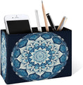 Famame Round Blue Mandala Pencil Holder for Desk, Leather Desktop Container Pen Cup Storage Study Table Pen Organizer Makeup Brush Holder for Classroom Office Home