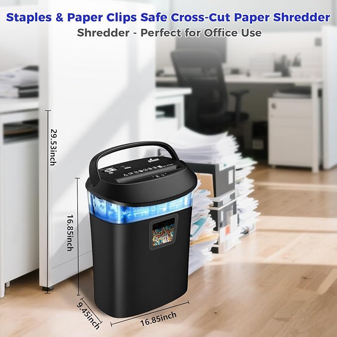 Ofitech Paper Shredder Cross-Cut Shredder with US Patented Cutter Shredding Machine for Home Office,Fast with Jam Proof System,6.6-Gallon Basket (ETL)