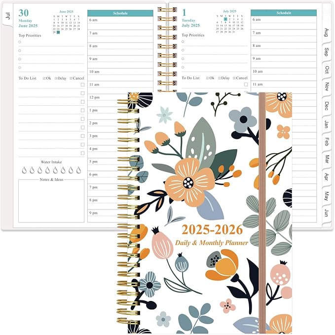 2026 Daily & Monthly Planner - One Page Per Day, Daily Planner 2026 from January 2026 to December 2026, Planners 26 with 12 Monthly Tabs, 6.4" x 8.5", Rose Flower