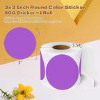 3 Inch Round Color Coding Labels (500 per Roll) - Colored Dot Stickers Round Labels for Inventory, Warehouse, Office Organizing - Purple Circle Stickers