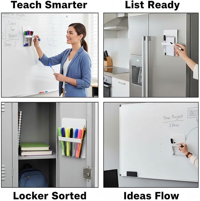 DORMIYA 6 Pcs PVC with Strong Attachment Force Pen Marker Holders, 4.7x6.5 in Clear with Strong Attachment Force Pocket Pouch for Whiteboard, Versatile Use for Pen Stationery and Locker Accessories