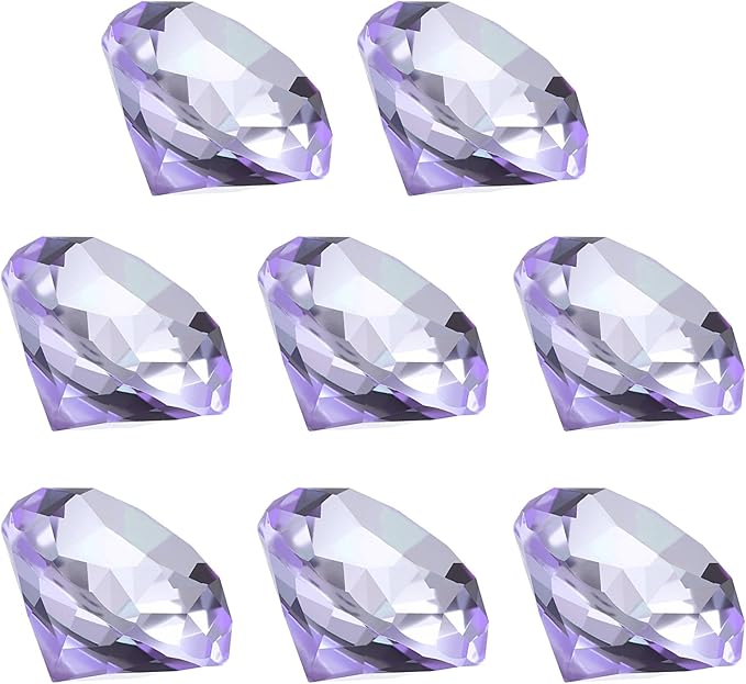 PATIKIL 8 Pcs Diamond Crystal Paperweight, 40mm / 1.57 Inch Crystal Paperweight Paper Weight for Home Office Desktop Table Decor Wedding Party Jewelry Ornaments, Purple