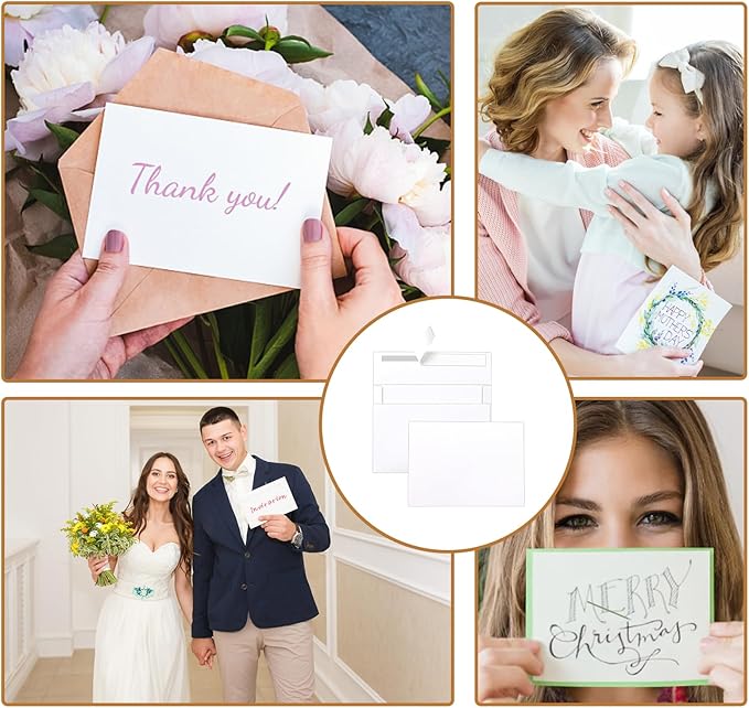 Silunkia White Blank Note Cards and Envelopes 5 x 7 Heavyweight Single Panel Cardstock and A7 Envelopes Printable Self Seal 20 Packs for Wedding Invitations, Birthday, Thank You Cards, Baby Shower