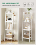 Hzuaneri Ladder Shelf, Bookshelf Bookcase, Freestanding Corner Storage Shelve with 2 Hooks for Home Office, Living Room, Kitchen, Bedroom, Industrial, 4-Tier White BC13213W