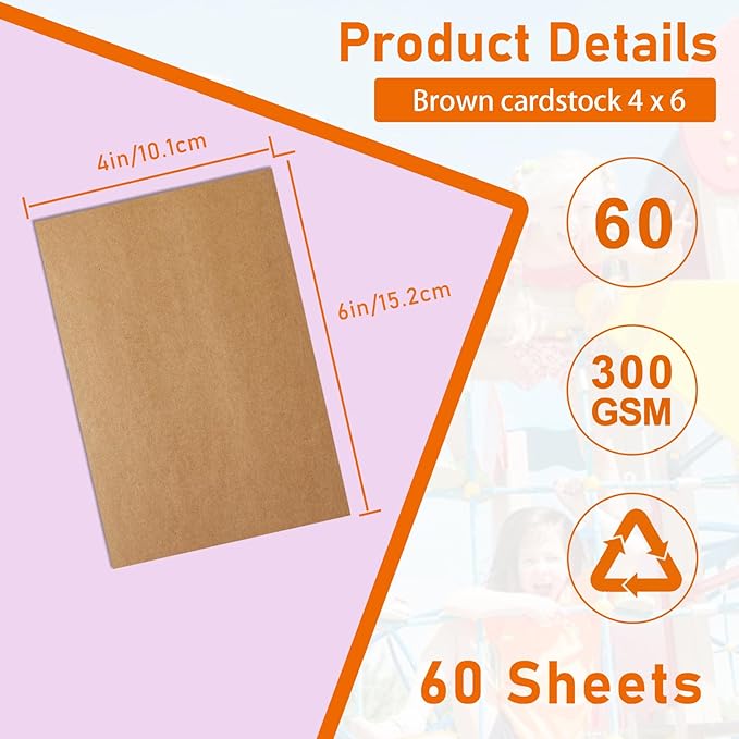 Guakicae 60 Sheets Brown Cardstock 4 x 6 Thick Paper, 300gsm/110lb Heavyweight Flat Card Stock Kraft Paper for Cards Making, Wedding Invitations, Thank You Cards, Birthday, Stationery