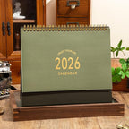 Large Desk Calendar 2026, 9.9" × 8.7" Standing Flip Desktop Calendar from Now to December 2026 - Metal Ring Twin-Wire Binding Monthly Desk Calendar for Home Office School (L-Green)