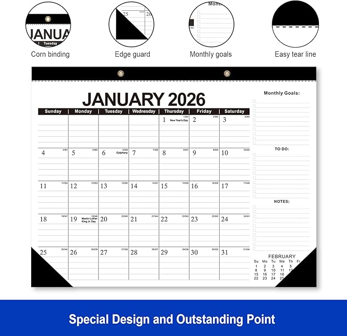 COMIX 2026 Large Desk Calendar -12 Months 22" x 17" Wall Calendar from Jan 2026 to Dec 2026, Large Monthly Planner with Holiday for Home, School, or Office Organization