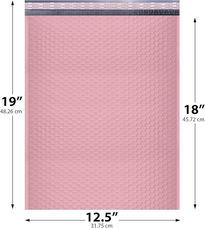 Light Pink 12.5x19.5 Inch Large Poly Bubble Mailers #6 | Padded Envelopes with Self Seal | Air Lined Cushioned Bubble Mailer | Usable Size 12.5x15 | 50 Pack Bulk | Lightweight shipping Bags