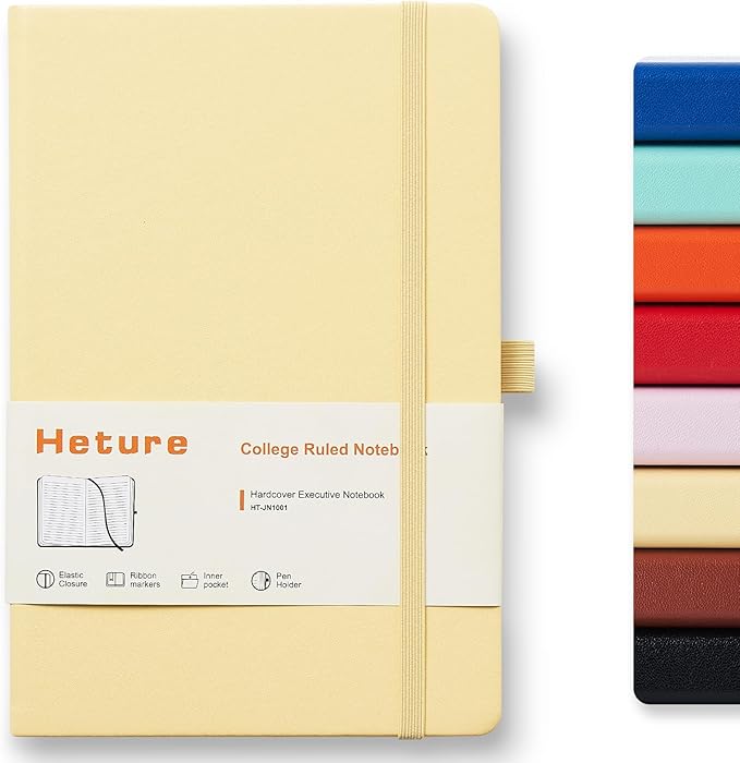 Heture Hardcover Notebooks, A5 Lined Journals Notebook for Writing 160 Pages, 8.2 x 5.5 inch, Classic Ruled Notebooks for College/Work/Travel (Yellow, 1 Pack)