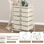 GOFLAME 10-Drawer Rolling Storage Cart, Art Craft Storage Organizer on Wheels, Multipurpose Movable Utility Cart for School, Office and Home, Ivory