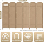 Cocosica 6 Panel Room Divider,6Ft Folding Privacy Screen,Tall - Extra Wide Foldable Panel Partition Wall Divider with Diamond Double-Weaved Hand-Woven Design Room Screen Divider