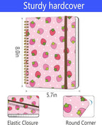 DHGPTS Spiral Journal Notebook, A5 Cute Notebooks for Women Men, College Ruled Hardcover Notebook for Work & Note Taking, 60 Pages Double-Wire Journals for Writing, Cute Strawberry
