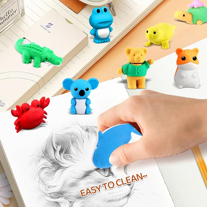 URSKYTOUS 36Pcs Animal Erasers Kids Desk Pets Pencil Erasers 3D Puzzle Bulk Mini Animal Eraser Toys Fun Cute Eraser for Classroom Rewards, Game Prizes, Treasure Box, Easter Egg Fillers