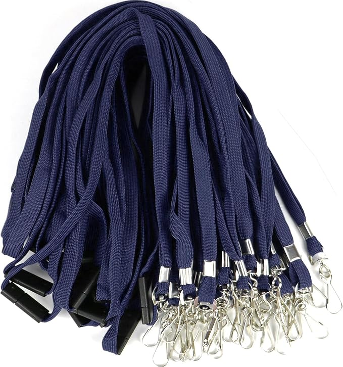 Ollain 25 Pack Breakaway Lanyard with J-Hook Bulk Flat Lanyards for Name tag ID Badges (Midnight Blue, Breakaway 25 Pack)