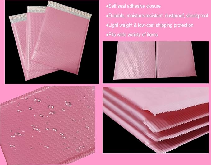 25 Pack 4x6 Inches Small Pink Poly Bubble Lined Mailers Padded Shipping Envelopes Self Seal Mailer Waterproof, Shockproof and Dustproof (Pink 4x6 Inches-25pcs)
