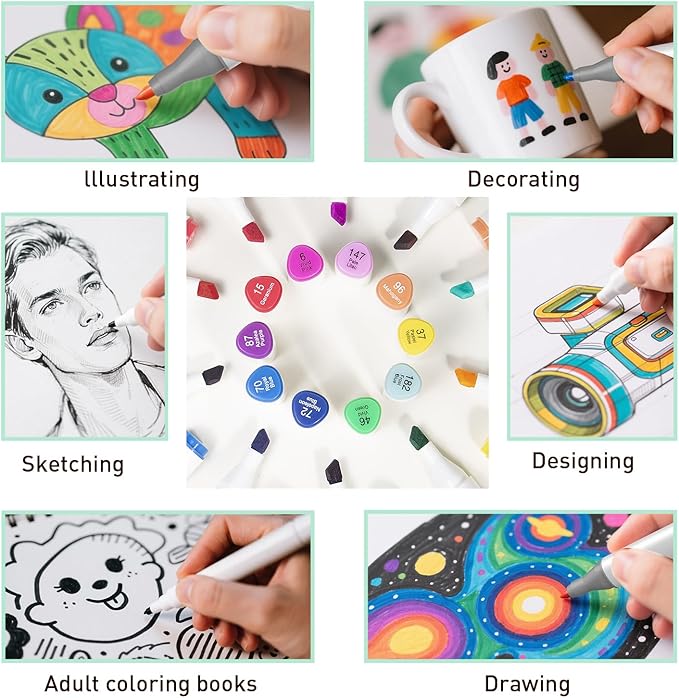 WELLOKB Alcohol Markers Set, 80 colors Alcohol Based Dual Tip, Broad and Brush Tip for Adult Coloring Books, Drawing, Sketching